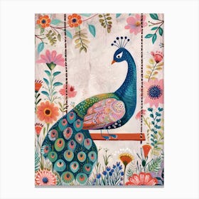 Folky Floral Peacock On A Swing 2 Canvas Print
