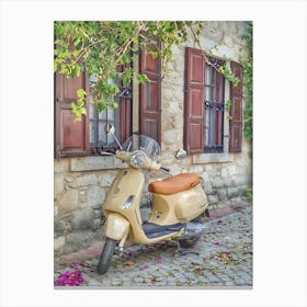 Vespa Parked In Front Of A House Canvas Print