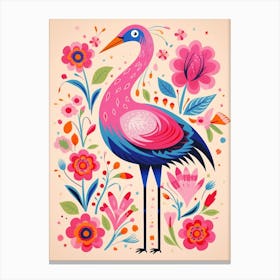 Pink Scandi Crane 1 Canvas Print