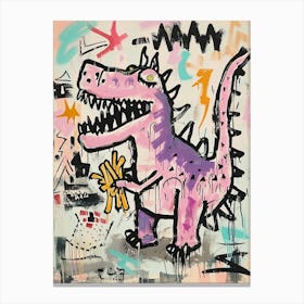 Dinosaur Eating Fries Abstract Graffiti Style 1 Canvas Print