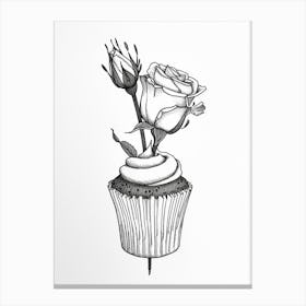 English Rose Cupcake Line Drawing 3 Canvas Print