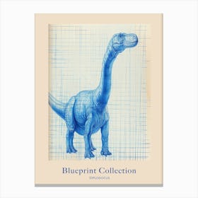Diplodocus Dinosaur Blue Print Sketch 2 Poster Canvas Print