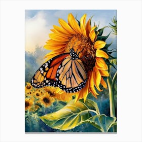 Butterfly On Sunflower Canvas Print