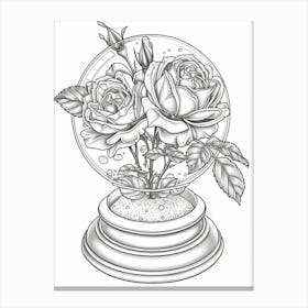 Rose In A Snow Globe Line Drawing 4 Canvas Print
