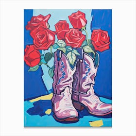 A Painting Of Cowboy Boots With Roses Flowers, Fauvist Style, Still Life 6 Canvas Print