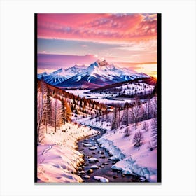 Snowy Mountains At Sunset Canvas Print