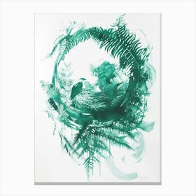 Green Ink Painting Of A Birds Nest Fern 4 Canvas Print