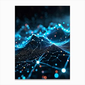 Abstract Net With Glowing Geometric Dots And Grid Waves Connecting Polygons In A Futuristic Infogra (6) Canvas Print