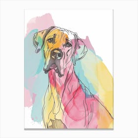Pastel Great Dane Dog Watercolour Line Illustration 3 Canvas Print