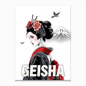 Geisha Illustration With Text Canvas Print