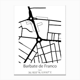 Barbate De Franco,Spain Minimalist Map Canvas Print