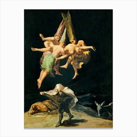 Witches Flight 1798 by Francisco Goya - Remastered Oil on Canvas Ancient Witchcraft Witchy Dark Aesthetic Famous Witch Gallery Canvas Print