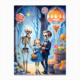 Cute Halloween Skeleton Family Painting (14) Canvas Print