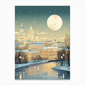 Winter Travel Night Illustration St Petersburg Russia 1 Canvas Print