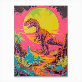 Neon Dinosaur At Night In Jurassic Landscape 3 Canvas Print