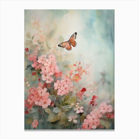 Butterfly In Pink Flowers Canvas Print