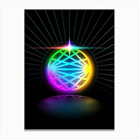 Neon Geometric Glyph in Candy Blue and Pink with Rainbow Sparkle on Black n.0373 Canvas Print