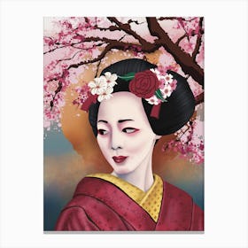 Japanese Geisha Woman Cherry Blossom Canvas Print