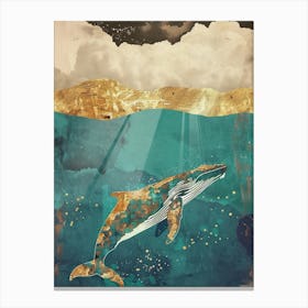 Whale Ocean Painting Gold Blue Effect Collage 3 Canvas Print