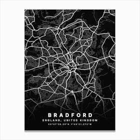 Bradford England Black Map Canvas Print