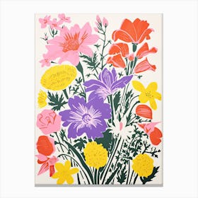 Colourful Flowers In A Vase In Risograph Style 12 Canvas Print