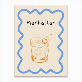 Manhattan Cocktail Doodle Poster Blue & Orange Canvas Print