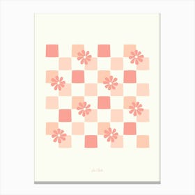 Peach Pink Daisy Checkerboard Canvas Print