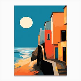 Abstract Illustration Of Hayle Towans Beach Cornwall Orange Hues 3 Canvas Print