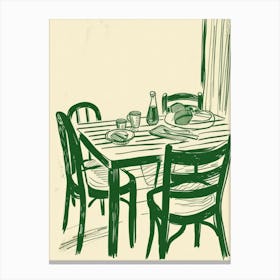 Summertime Dinner Green Line Art Illustration Canvas Print