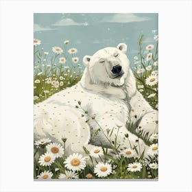 Polar Bear Resting In A Field Of Daisies Storybook Illustration 3 Canvas Print