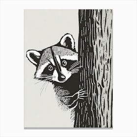 Curious Raccoon Peering From Behind A Tree Canvas Print
