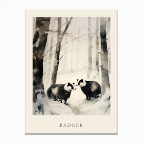 Winter Watercolour Badger 3 Poster Canvas Print