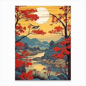 Oirase Stream, Japan Vintage Travel Art 3 Canvas Print