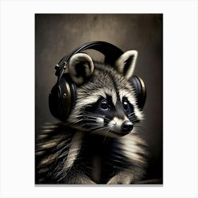 Raccoon Wearing Headphones Portrait Canvas Print