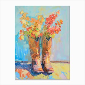 Cowboy Boots And Wildflowers Coral Bells Canvas Print