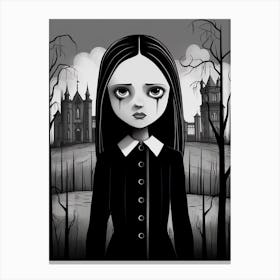 Nevermore Academy With Wednesday Addams Line Art 05 Fan Art Canvas Print