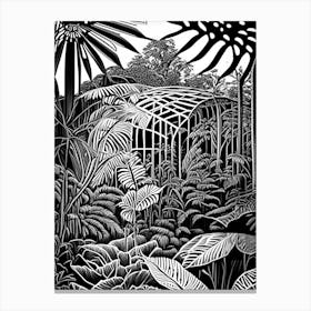 Muttart Conservatory, 1, Canada Linocut Black And White Vintage Canvas Print