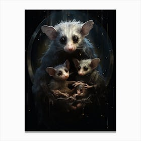 Liquid Otherworldly Mother Possum With Babies 3 Canvas Print