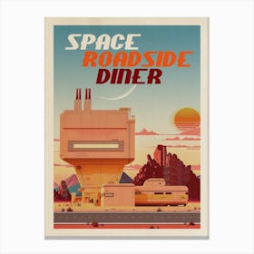 Space Roadside Diner — Vintage retro space poster, retrofuturism poster, retro space, propaganda poster Canvas Print