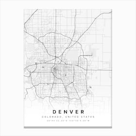 Denver Colorado USA White Map Canvas Print