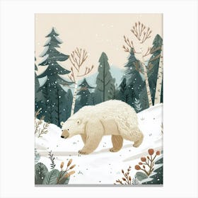 Polar Bear Walking Through A Snow Covered Forest Storybook Illustration 4 Canvas Print