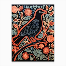 Vintage Bird Linocut Raven 1 Canvas Print