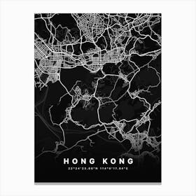 Hong Kong Black Map Canvas Print