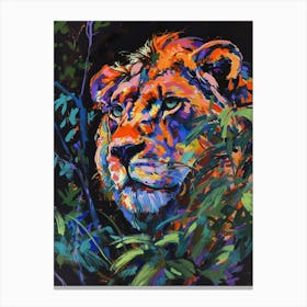 Asiatic Lion Night Hunt Fauvist Painting 1 Canvas Print
