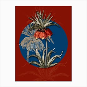 Vintage Botanical Fritillaries on Circle Blue on Red n.0170 Canvas Print