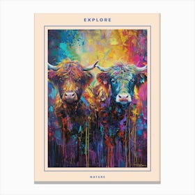 Hairy Cow Colourful Paint Splash 1 Poster Canvas Print