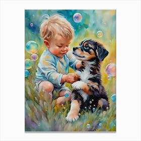 Little Boy And Puppy Ai Canvas Print