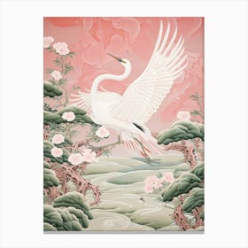 Vintage Japanese Inspired Bird Print Egret 2 Canvas Print