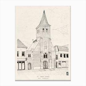 Joost Chapel Breda Netherlands - Dutch Church Vintage Architecture Sketch Art, Pen and Ink Illustration Canvas Print