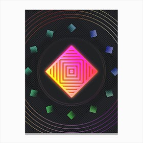 Neon Geometric Glyph in Pink and Yellow Circle Array on Black n.0034 Canvas Print
